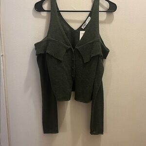 Green Knit Cold Shoulder Sweater